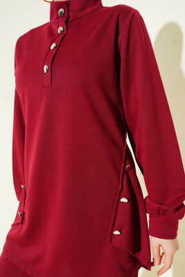 Metal Düğmeli İki İplik İkili Takım Bordo - Thumbnail