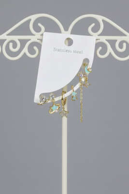 Pazarium - Mavi Detaylı 6'lı Kombin Seti Gold