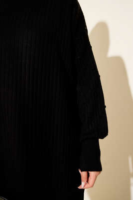 Balıkçı Yaka Fitilli Triko İkili Takım Siyah - Thumbnail