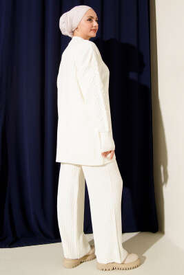 Balıkçı Yaka Fitilli Triko İkili Takım Ekru - Thumbnail