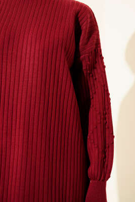 Balıkçı Yaka Fitilli Triko İkili Takım Bordo - Thumbnail