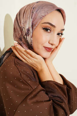 Pazarium - Flowers Bambu Kraş Eşarp Camel