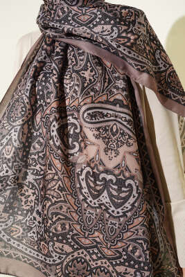 Paisley Motif Soft Şal Vizon - Thumbnail