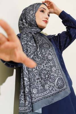 Paisley Motif Soft Şal Füme - Thumbnail