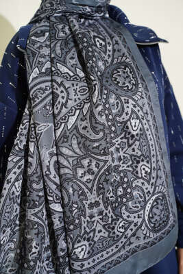 Paisley Motif Soft Şal Füme - Thumbnail