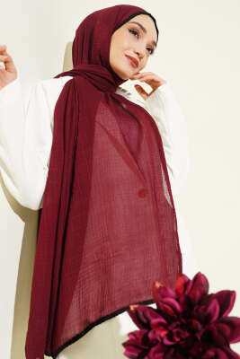 Biyeli Müslin Şal Bordo - Thumbnail