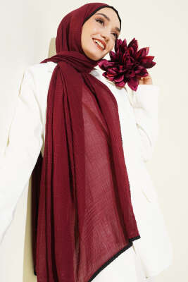 Biyeli Müslin Şal Bordo - Thumbnail