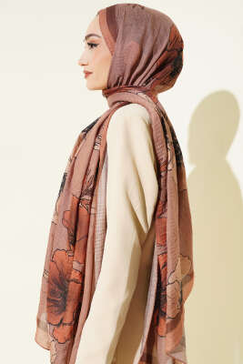 Çiçek Desenli Müslin Şal Latte - Thumbnail