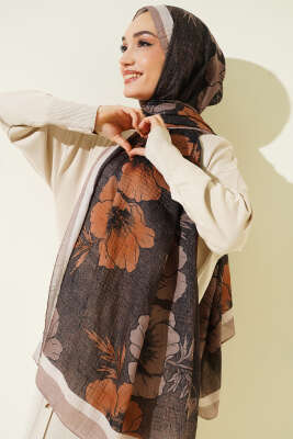 Çiçek Desenli Müslin Şal Kum Bej - Thumbnail