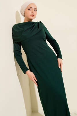 Omuz Pelerin Detaylı Abiye Elbise Zümrüt - Thumbnail