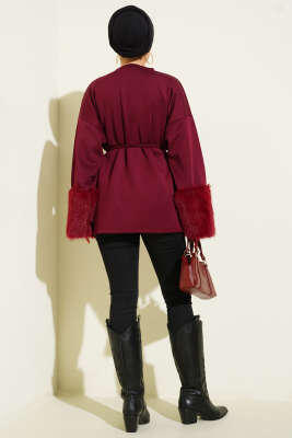Bilek Kürklü Scuba Tunik Bordo - Thumbnail