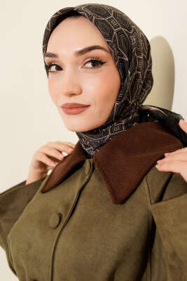 Geometri Desen Flamu Cotton Eşarp Siyah Bej - Thumbnail