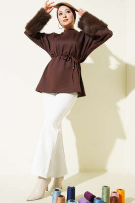 Bilek Kürklü Scuba Tunik Kahve - Thumbnail