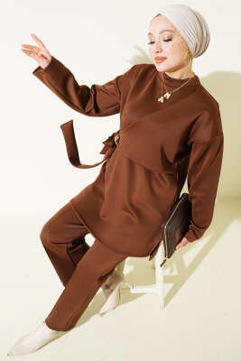 Yan Parça Bağlamalı Scuba İkili Takım Kahve - Thumbnail