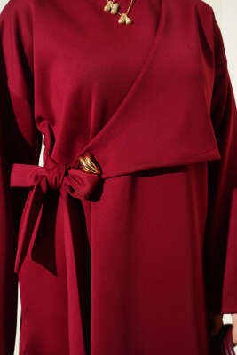 Yan Parça Bağlamalı Scuba İkili Takım Bordo - Thumbnail