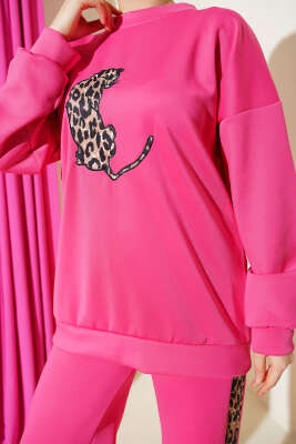 Leopar Şeritli İkili Scuba Takım Fuşya - Thumbnail