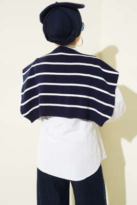 Çizgili Triko Omuz Şalı Lacivert - Thumbnail