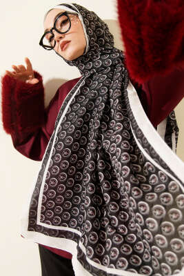 Pazarium - MK Desen Lina Şal Siyah Beyaz