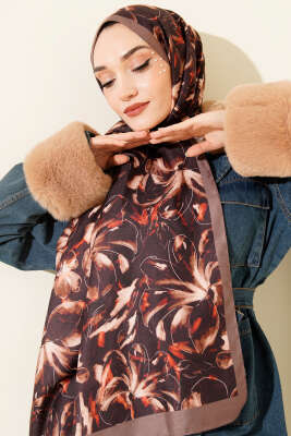 Pazarium - Zambak Desen Soft Şal Vizon