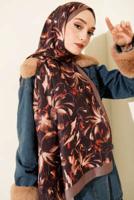 Zambak Desen Soft Şal Vizon - Thumbnail
