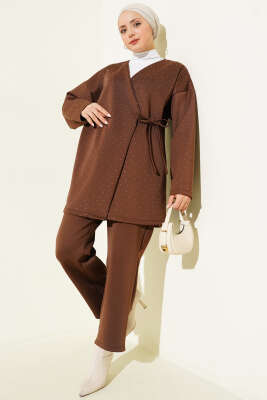 Pazarium - İp Bağlamalı Taşlı Scuba İkili Takım Kahve