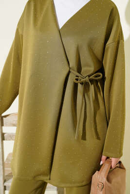 İp Bağlamalı Taşlı Scuba İkili Takım Haki - Thumbnail