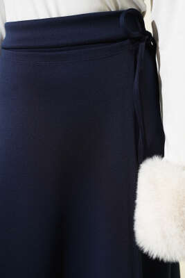 Bağlama Detaylı Scuba Etek Lacivert - Thumbnail