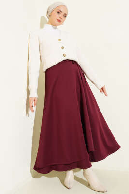 Bağlama Detaylı Scuba Etek Bordo - Thumbnail