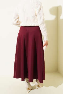 Bağlama Detaylı Scuba Etek Bordo - Thumbnail