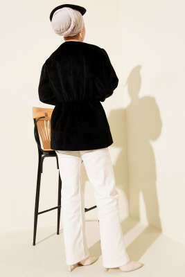 Bel Lastikli Düğmeli Goldfox Ceket Siyah - Thumbnail