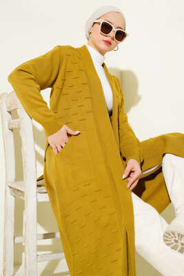 Pazarium - Yandan Dikişli Bağcıklı Hırka Yağ Yeşili