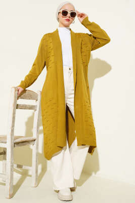 Yandan Dikişli Bağcıklı Hırka Yağ Yeşili - Thumbnail