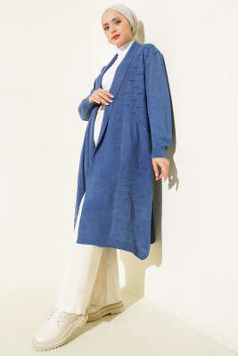 Pazarium - Yandan Dikişli Bağcıklı Hırka İndigo