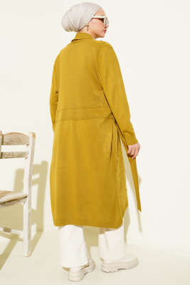 Yandan Dikişli Bağcıklı Hırka Yağ Yeşili - Thumbnail