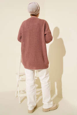 Çoban Dikiş Detaylı Triko Tunik Gül Kurusu - Thumbnail