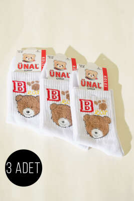 Pazarium - Kadın 3'lü Figürlü Yumoş Soket Çorap Asorti 11