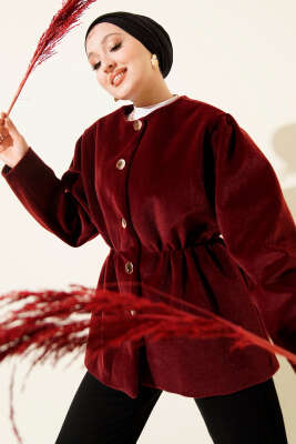 Pazarium - Bel Lastikli Düğmeli Goldfox Ceket Bordo
