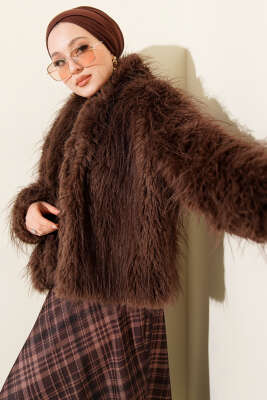 Salaş Kürk Detaylı Mont Kahve - Thumbnail