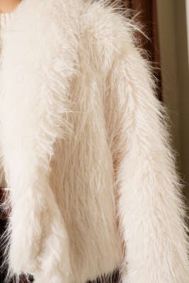 Salaş Kürk Detaylı Mont Ekru - Thumbnail