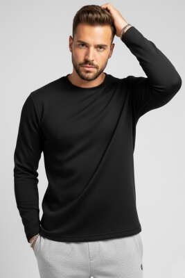 Bisiklet Yaka Basic Erkek Sweatshirt Siyah - Thumbnail