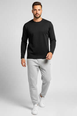 Bisiklet Yaka Basic Erkek Sweatshirt Siyah - Thumbnail