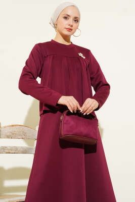 İp Kuşaklı Etekli Scuba İkili Takım Bordo - Thumbnail