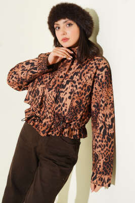 Pazarium - Leopar Desen Tünelli Kısa Ceket Leopar