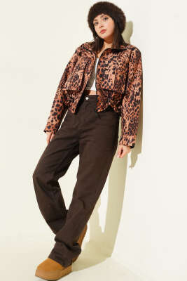 Leopar Desen Tünelli Kısa Ceket Leopar - Thumbnail