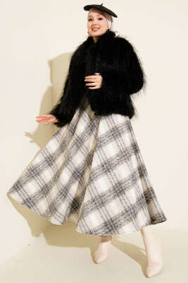 Salaş Kürk Detaylı Mont Siyah - Thumbnail