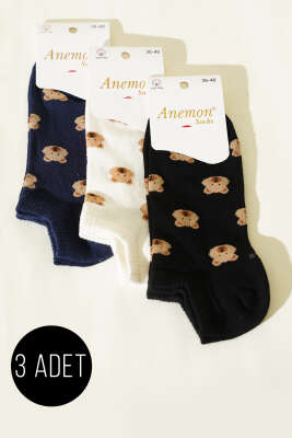 Pazarium - Kadın 3'lü Desenli Penye Patik Çorap Asorti 6