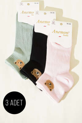 Pazarium - Kadın 3'lü Desenli Penye Patik Çorap Asorti 2