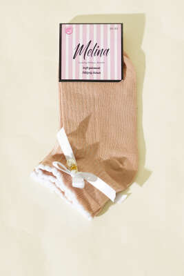 Pazarium - Kadın Fiyonklu İncili Soket Çorap Latte