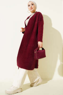 Pazarium - Sakallı Uzun Kollu Hırka Bordo