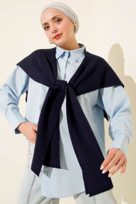 Pazarium - Düz Triko Omuz Şalı Lacivert